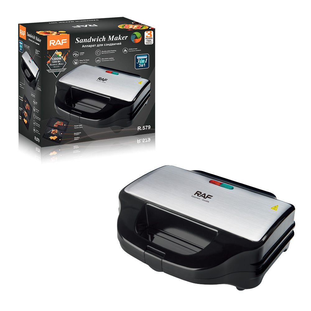 RAF European Standard 3-in-1 Sandwich Maker Breakfast Machine Double-Sided Heating Multi-Function Toast Waffle Maker