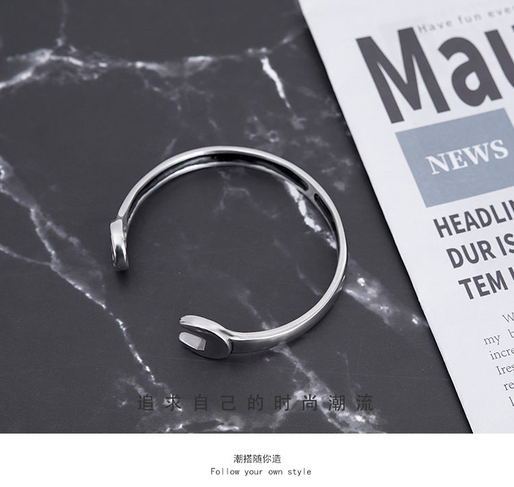 New Titanium Steel Fashion Personality Trendy Cool Men's Open Stainless Steel Wrench Bracelet Factory Wholesale