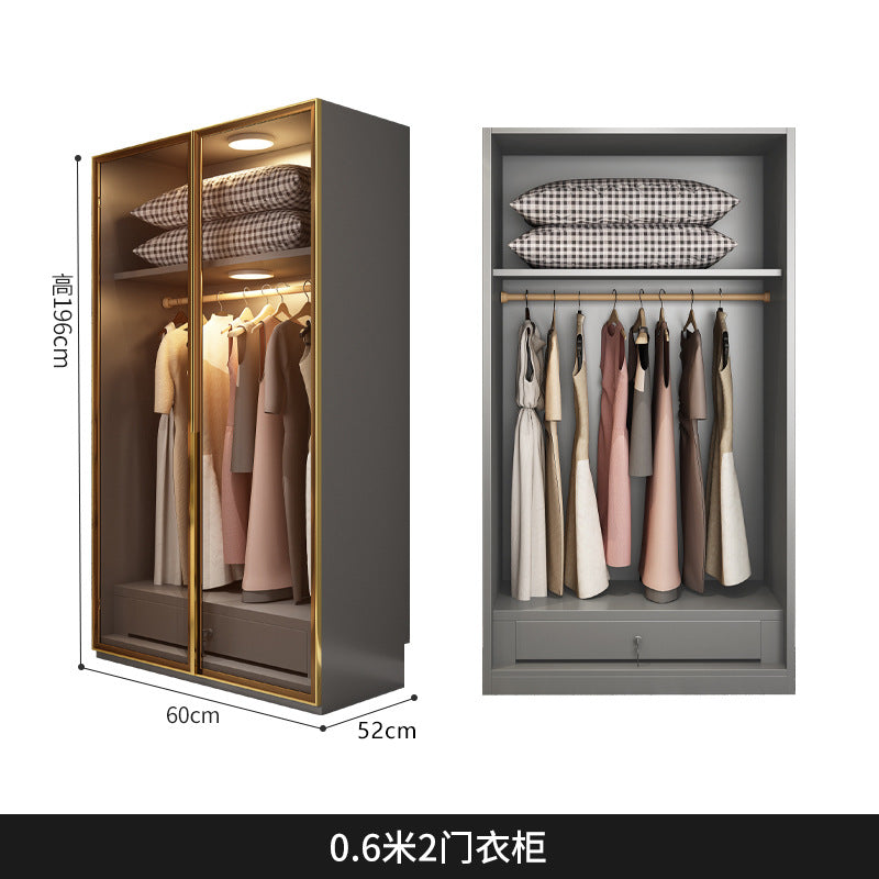 Flat Door Glass Door Wardrobe Modern Household Bedroom Cloakroom Four-Six-Eight Door Assembly Wardrobe Storage Large Wardrobe