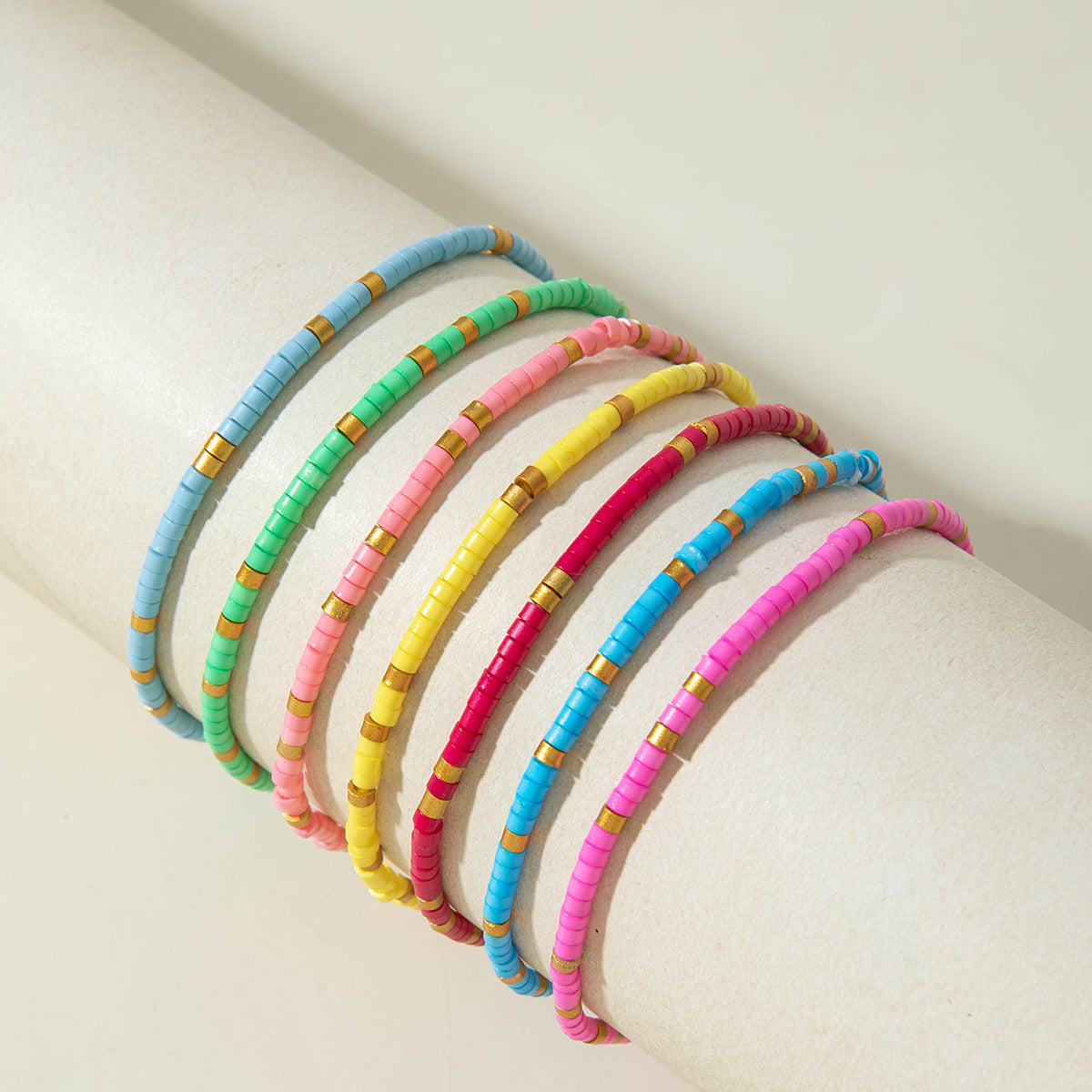 European and American Jewelry Bohemian Simple Colorful Beaded Bracelet  Fashion Dopamine Multi-layer Elastic Bracelet Wholesale