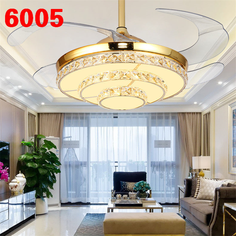 Invisible Fan Light Remote Control led Fan Chandelier Home Electric Fan Lamp scandinavian Iron Restaurant Lamp Crystal Ceiling Fan Lamp