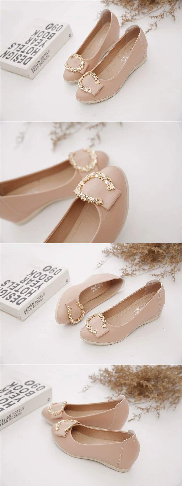 Women's Height-Increasing Flats2025Spring New Non-Slip Flat Shallow Mouth Height-Increasing Shoes Versatile Wedge Mom Shoes