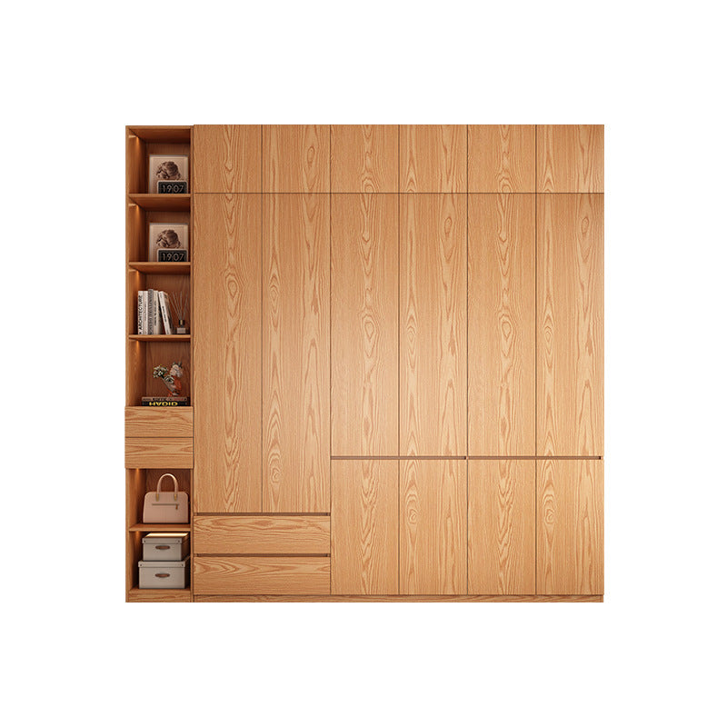 Solid Wood Wardrobe for Home Bedroom Storage Cabinet Master Bedroom One-Door to Ceiling2.5Rice-3Segmented Oak Wardrobe