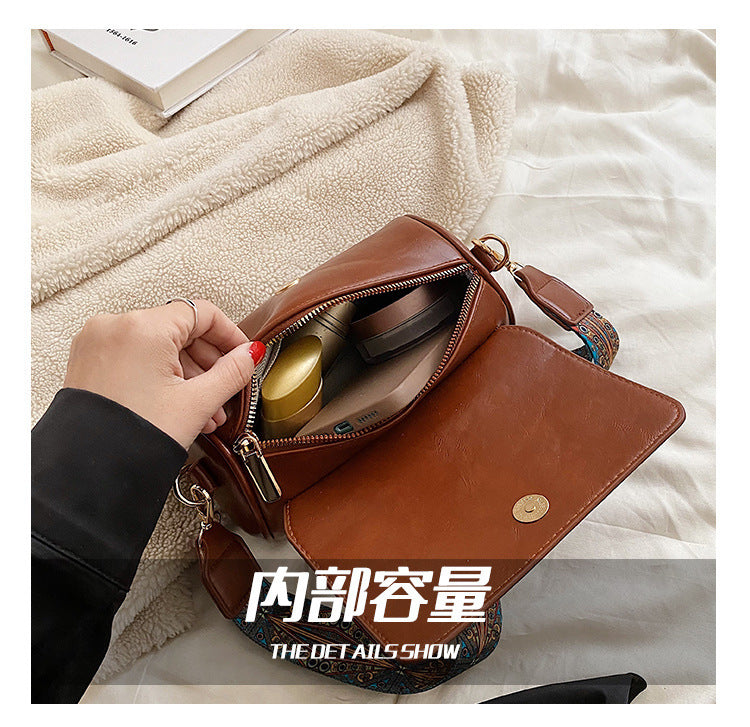 New Fashionable Single Shoulder Bag PU Round Barrel Bag Daily Niche Matching Single Shoulder Crossbody Women's Bag