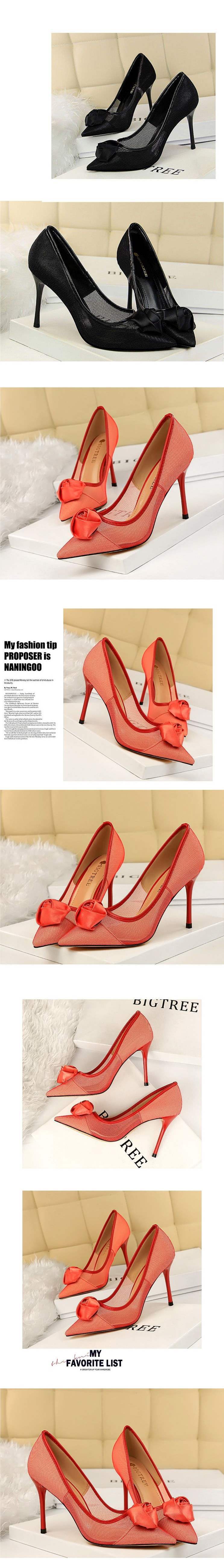 New Black Mesh High Heels Transparent Pure Desire Sexy Women Thin Heels Niche Hollow Pointed Flower Girl