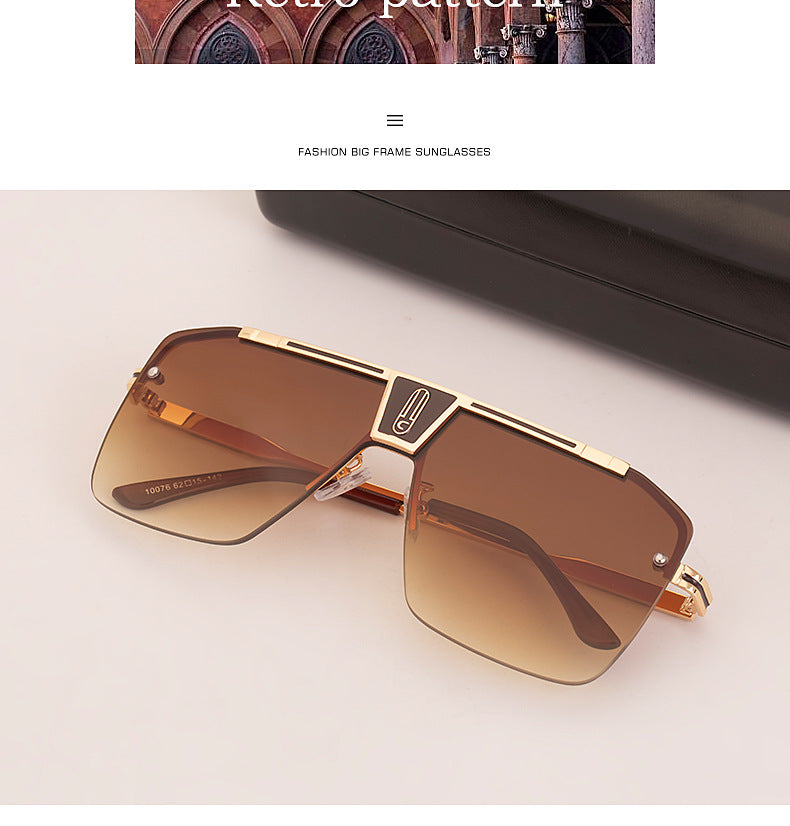 New Large Frame Sunglasses Men's Trendy Cool Fashion Street Style Square Frame Sunglasses Retro Rimless Glasses sunglasses