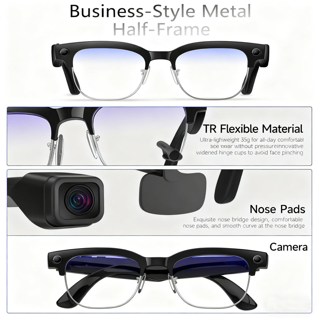 W630Smart Glasses800Megapixel photochromic lens with image stabilization for video recording AI Simultaneous Translation Recognition