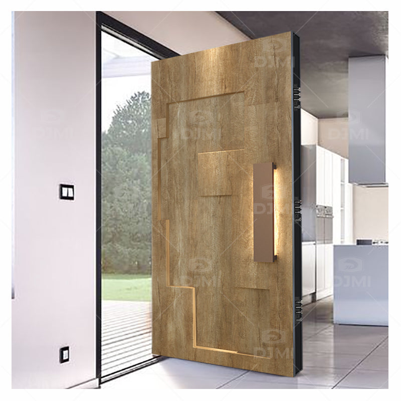European Luxury House Front Modern Aluminium Solid Wooden Security Pivot Doors Wooden Entrance Door Modern Villa Exterior Door