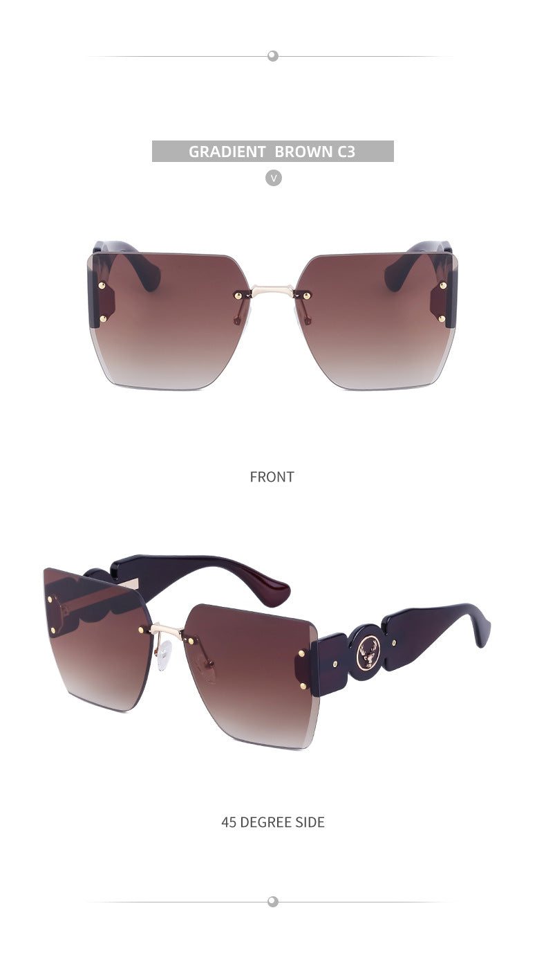 European and American Fashion Square Frame Sunglasses for Women, Trendy Rimless Cut Edge Sun Protection Sunglasses for Women sunglasses