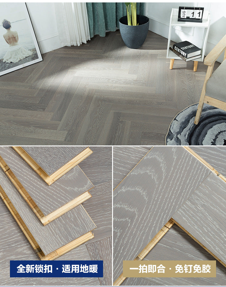 In-stock wholesale with on-site installation Herringbone Locking Floor Heating New Three-Layer Solid Wood Flooring Oak Black Walnut Flooring