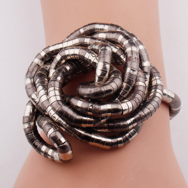 Wrapped Snake Necklace Without Head and Tail90cm White K Iron-plated Irregular Snake Year Necklace Flexible Bendable Snake Bone Necklace