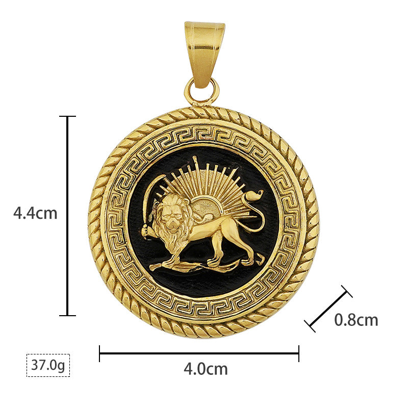 Wholesale AliExpress Hot Selling European and American Style Great Wall Pattern Lion Head Stainless Steel Pendant Necklace Jewelry