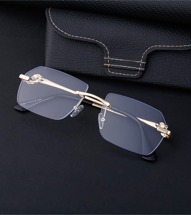 European and American Frameless Cut Edge Leopard Temple Sunglasses for Men Retro Square Frame Driving Sun Protection Sunglasses Wholesale Glasses