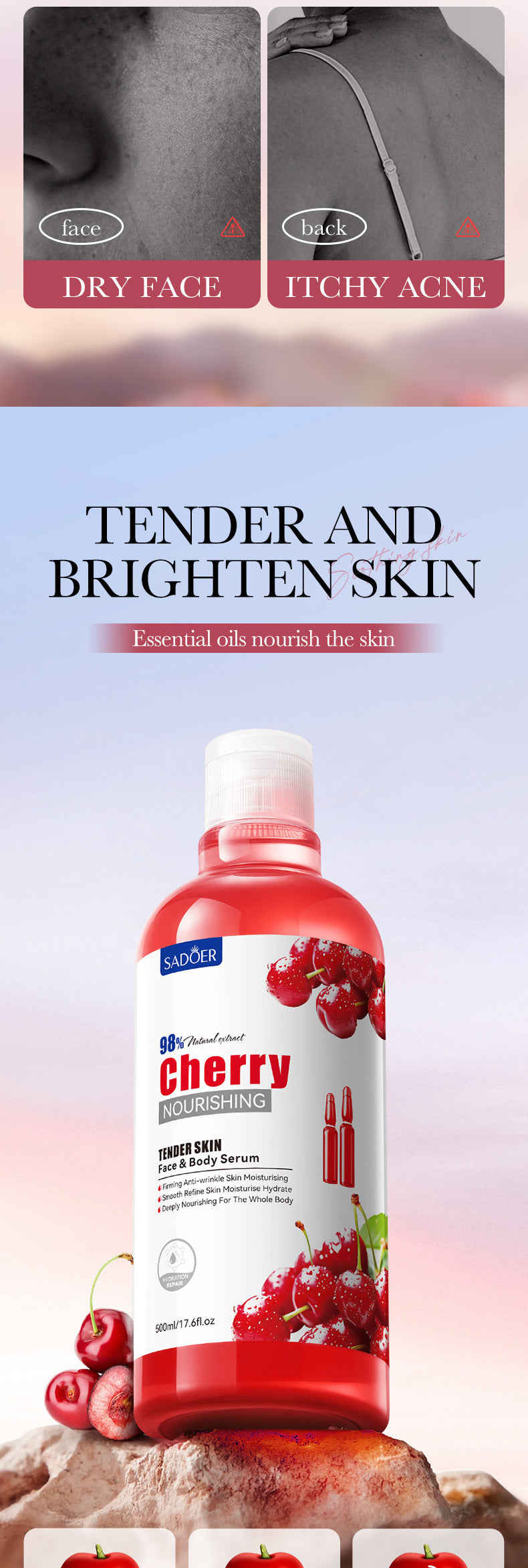 Cherry Moisturizing Essence SADOER Nourishing and Softening Face and Body Lotion Cross-Border Wholesale