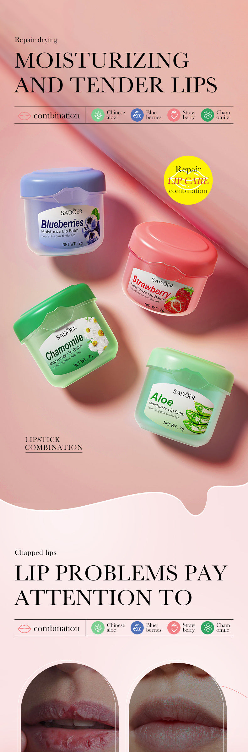 Full English Lip Balm SADOER Honey Hydrating Avocado Anti-Dry Crack Peach Lip Mask  Wholesale