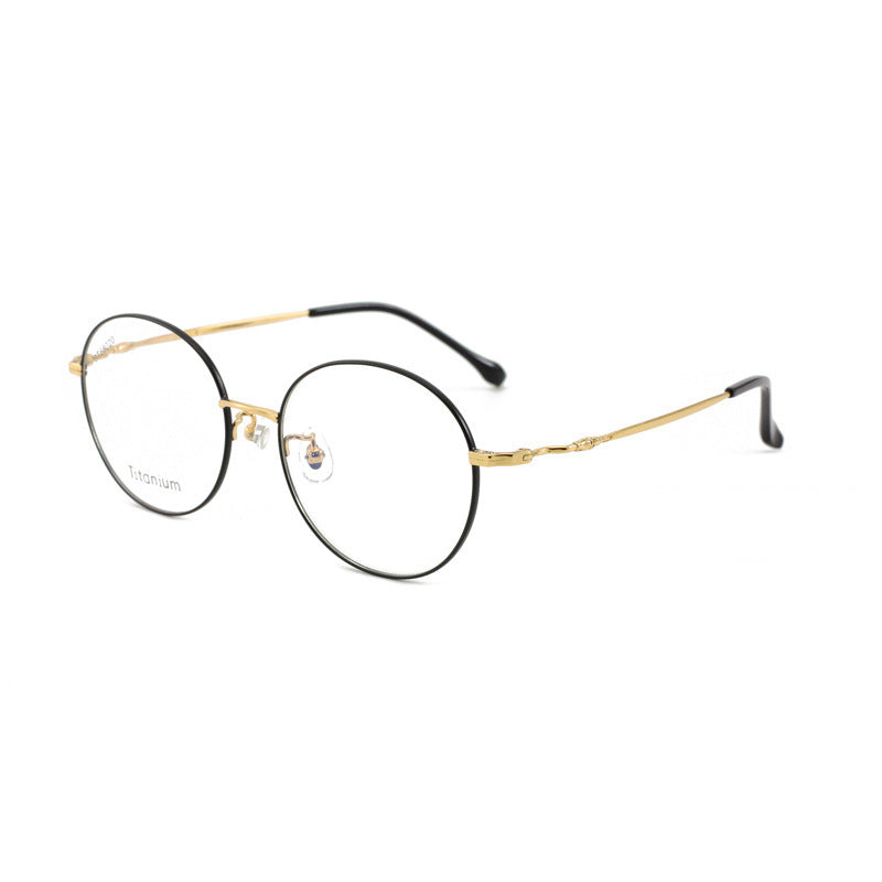 Round Frame Fashion Retro Half Titanium Glasses Frame Internet Celebrity Unisex Lightweight Metal Frame Thin Frame