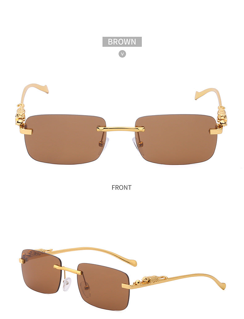 New Fashion Small Frame Square Sunglasses Men's Sunglasses Women's European and American Trendy Rimless Sunglasses Men