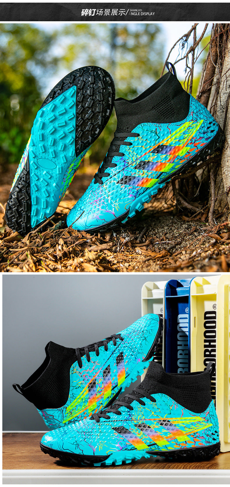 New high-top soccer shoes for men and women AG Spike TF Broken Nail Youth Student Grassland Competition Training Shoes