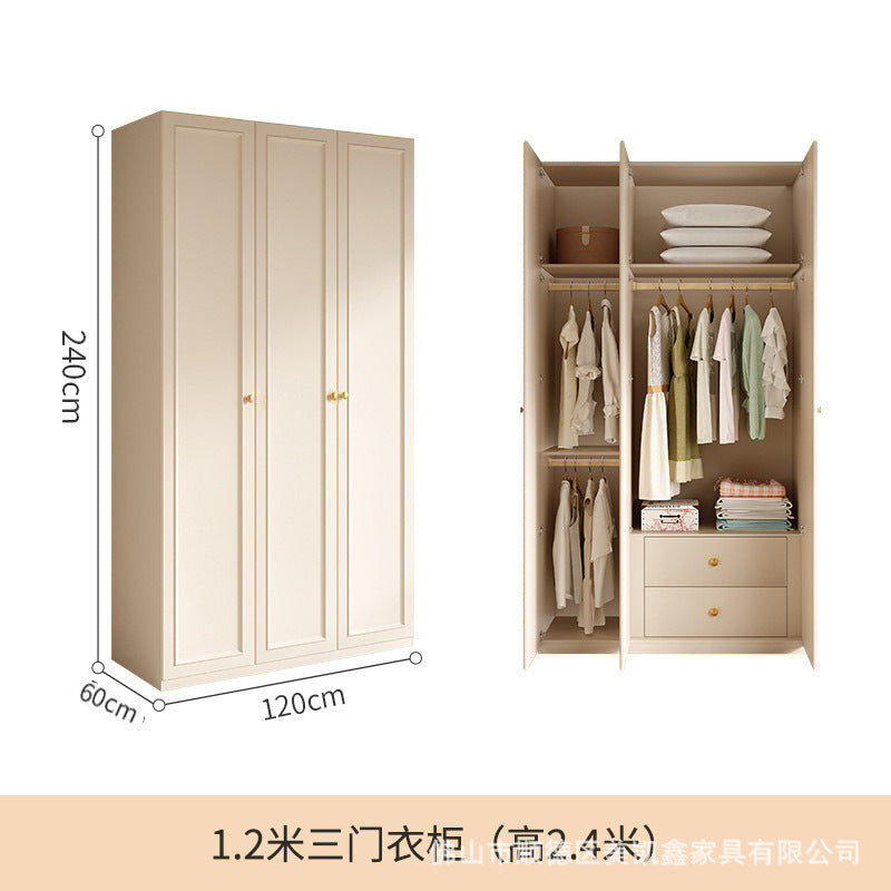 French Cream Style Wardrobe Small Apartment Home Cabinet Modern Simple Bedroom Full-Height Storage Cabinet Light Luxury Large Wardrobe