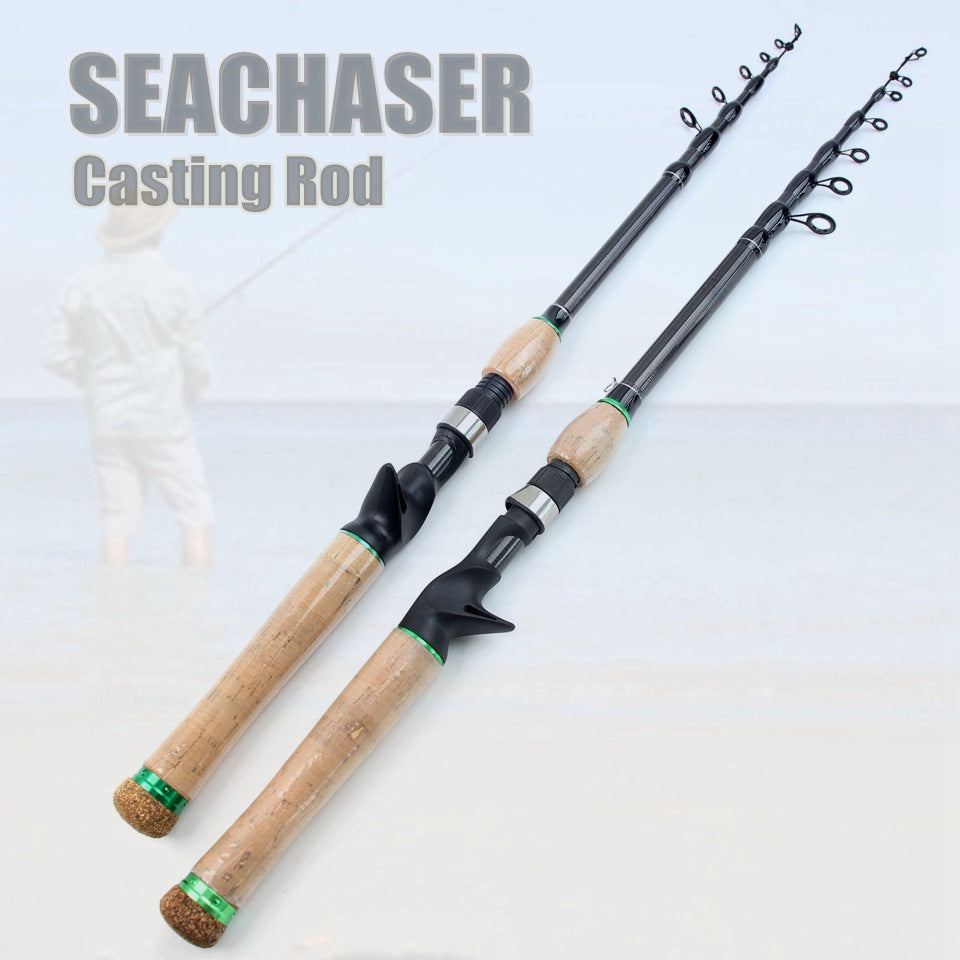 Carbon Fiber Telescopic Lure Rod with Extended Cork Handle, Ultra-Hard European and American Style Popular Bass and Snakehead Fishing Rod