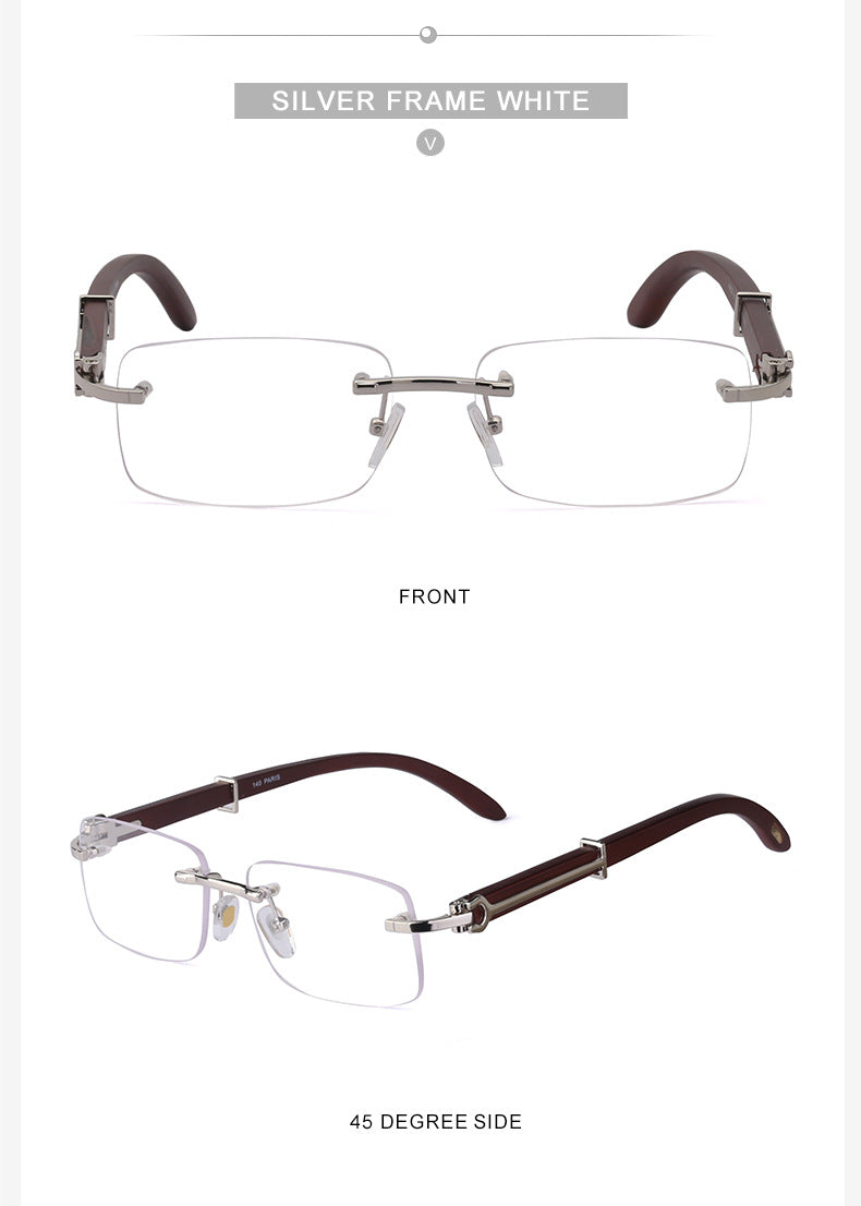 Vintage Wood Grain Sunglasses for Men and Women Fashion Frameless Square Driving Sun Protection Glasses