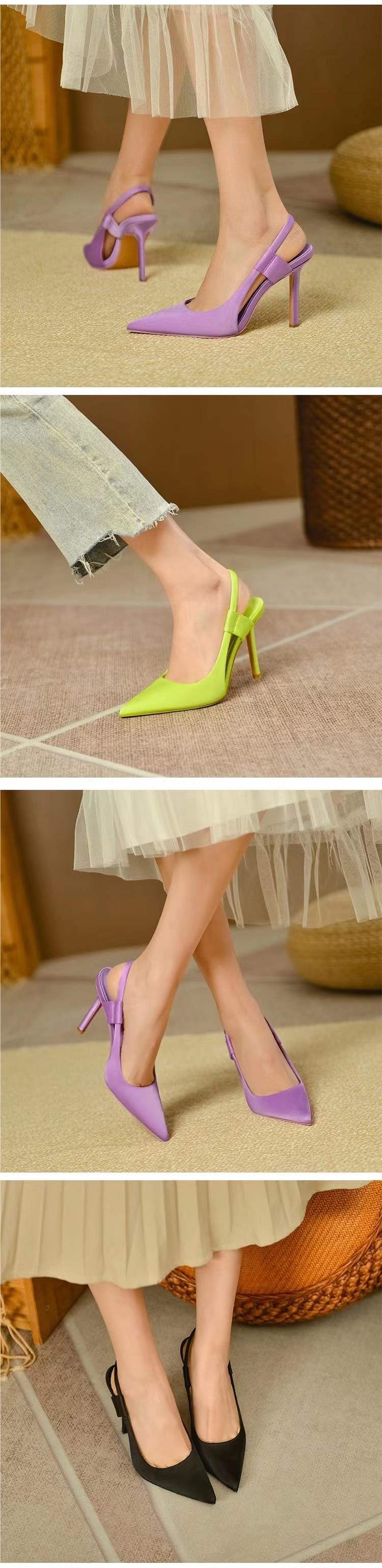 Fairy High Heels for Women2025New Pointed Toe French Style Thin Heel Mules Casual Outdoor Closed-Toe Sandals Trendy