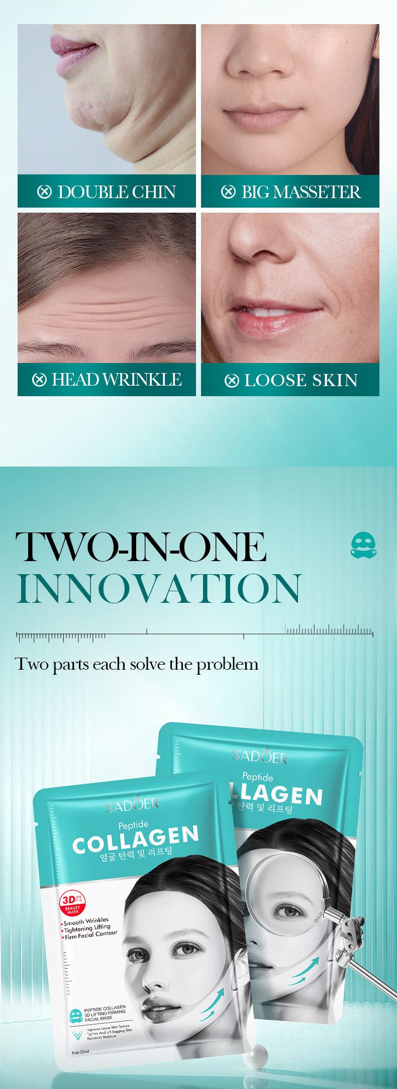 Full English Polypeptide Collagen Protein3D Lifting and Firming Face Mask SADOER Hydrating and Moisturizing Face Mask Wholesale