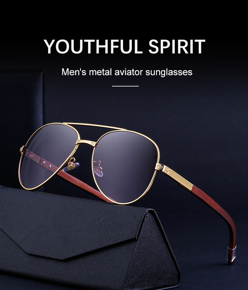 European and American Retro Wooden Leg Aviator Sunglasses for Men Wooden Driving Frog Sunglasses Wholesale
