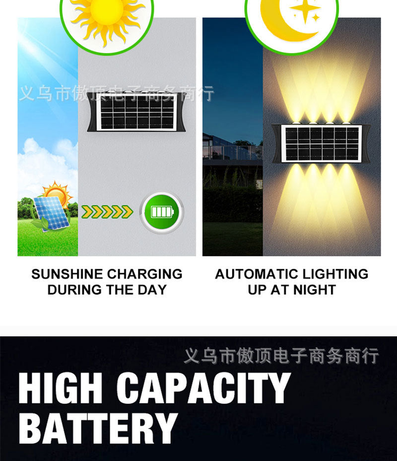Solar wall light outdoor wall washer light with up and down illumination RGB Courtyard Decoration Waterproof Landscape Light LED Spotlight