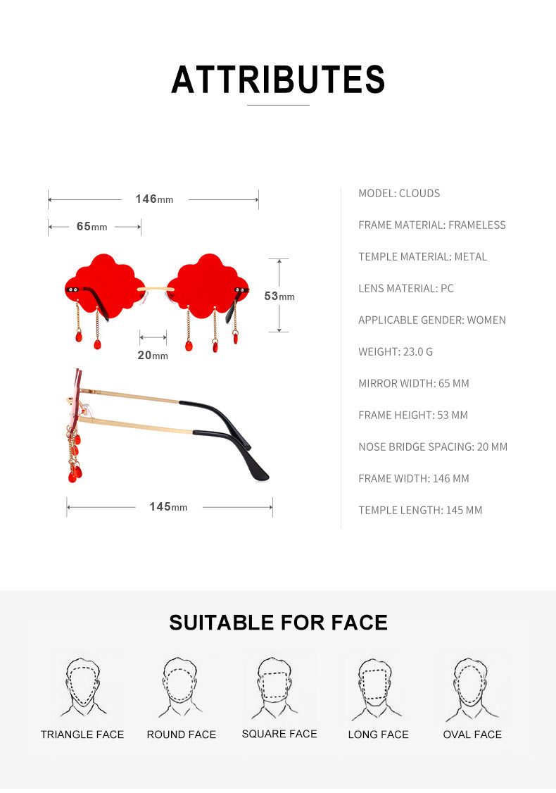 New Sunglasses for Women with Pendant Cloud Design, Trendy Personality Party Funny Ocean Film Prom Sunglasses