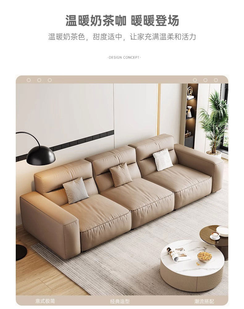 Italian Minimalist Genuine Leather Sofa Small Apartment Modern Simple Living Room Straight High Backrest Cube Sofa Shipping and tax not included