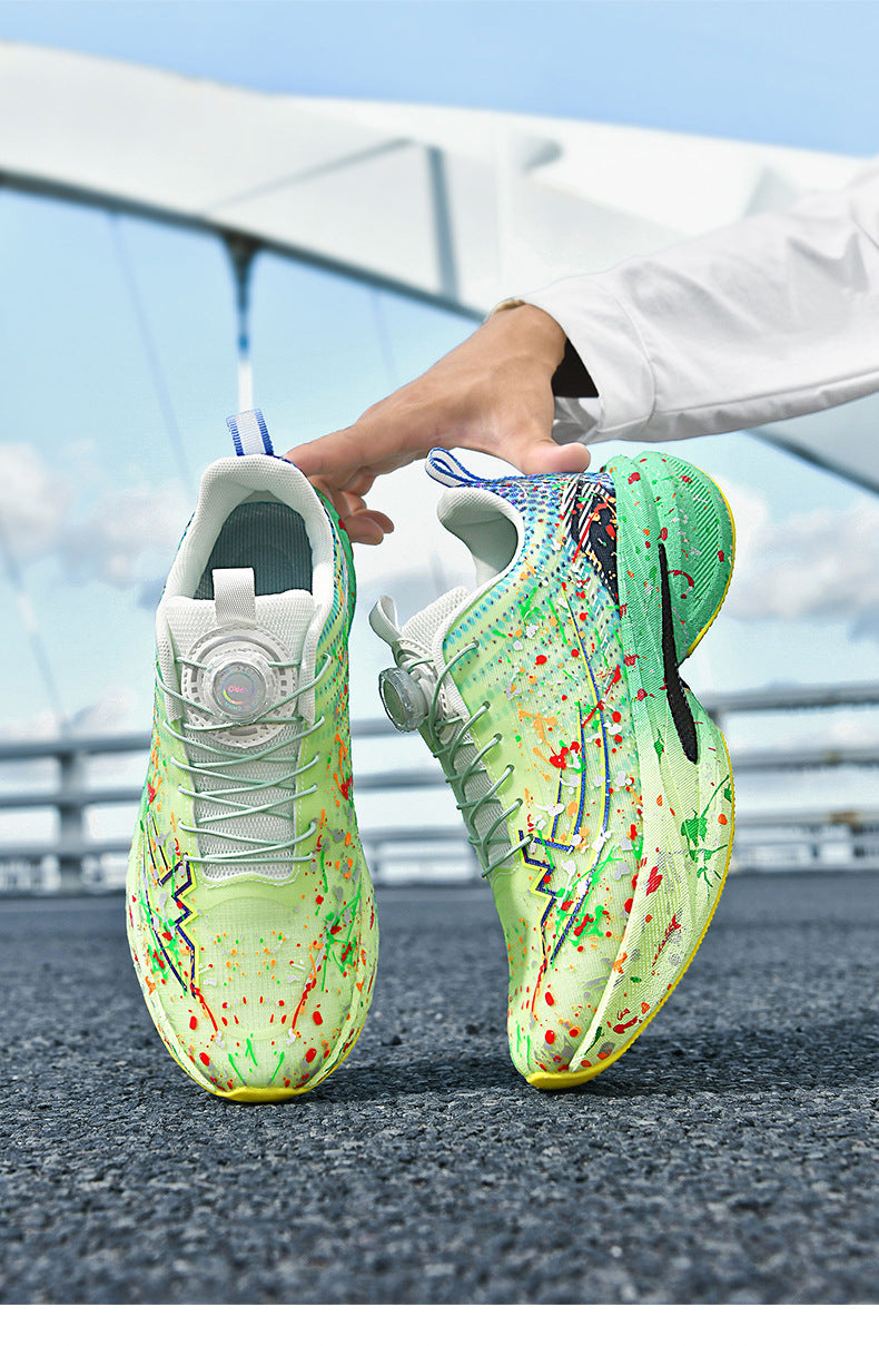 2025Four Seasons New Casual Couple's Real Explosive Carbon Plate Rotating Buckle Running Shoes Youth Graffiti Fashion Sports Shoes