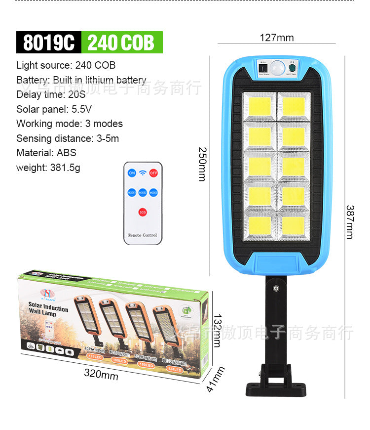 New Solar Light Outdoor Human Body Induction Light with Remote Control Wall Light Waterproof Garden Light LED Garage Light Street Light