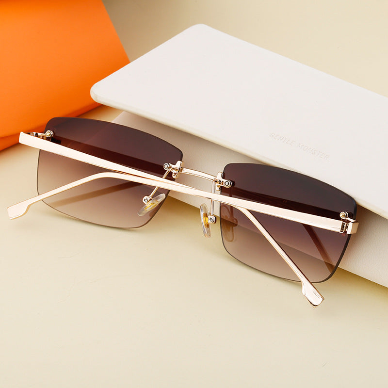 【Customization】European and American Frameless Cut Edge Sunglasses with Rhinestones Square Frame Sunglasses for Women sunglasses