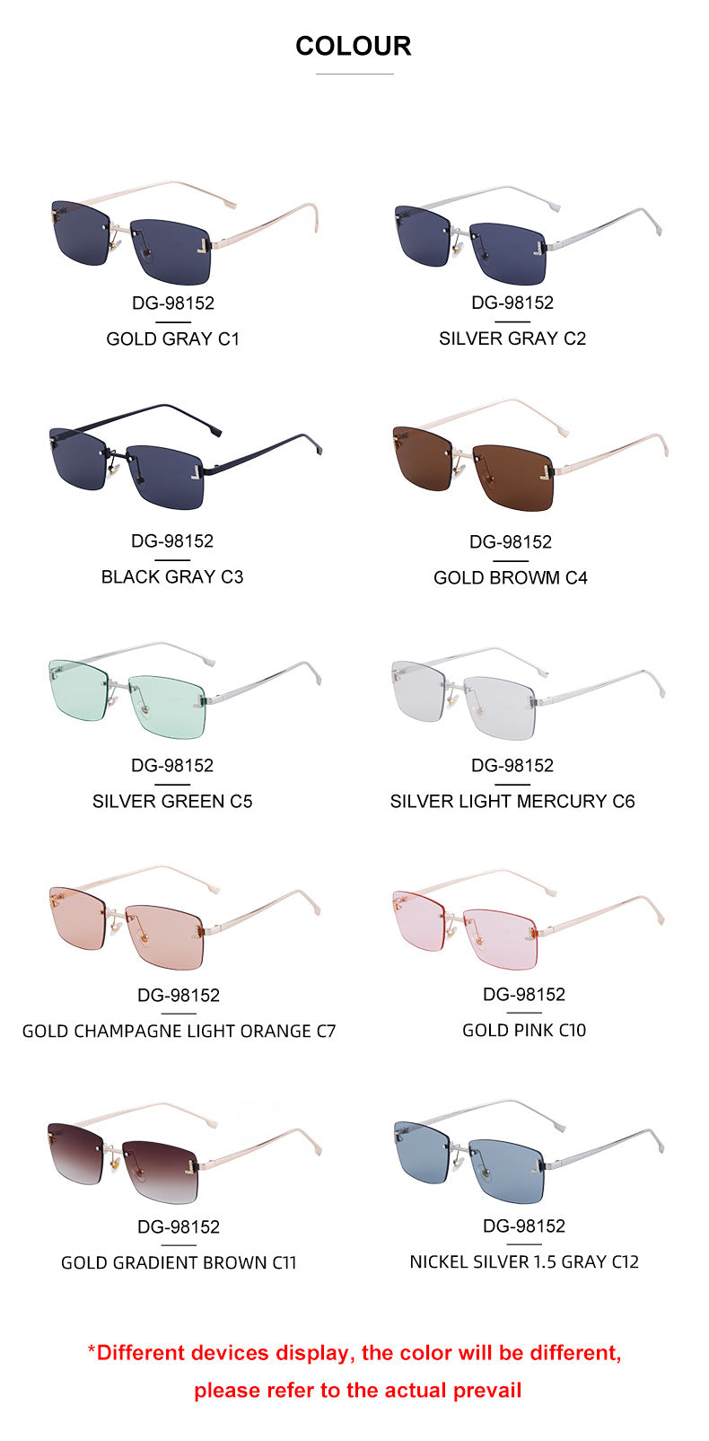 【Customization】European and American Frameless Cut Edge Sunglasses with Rhinestones Square Frame Sunglasses for Women sunglasses
