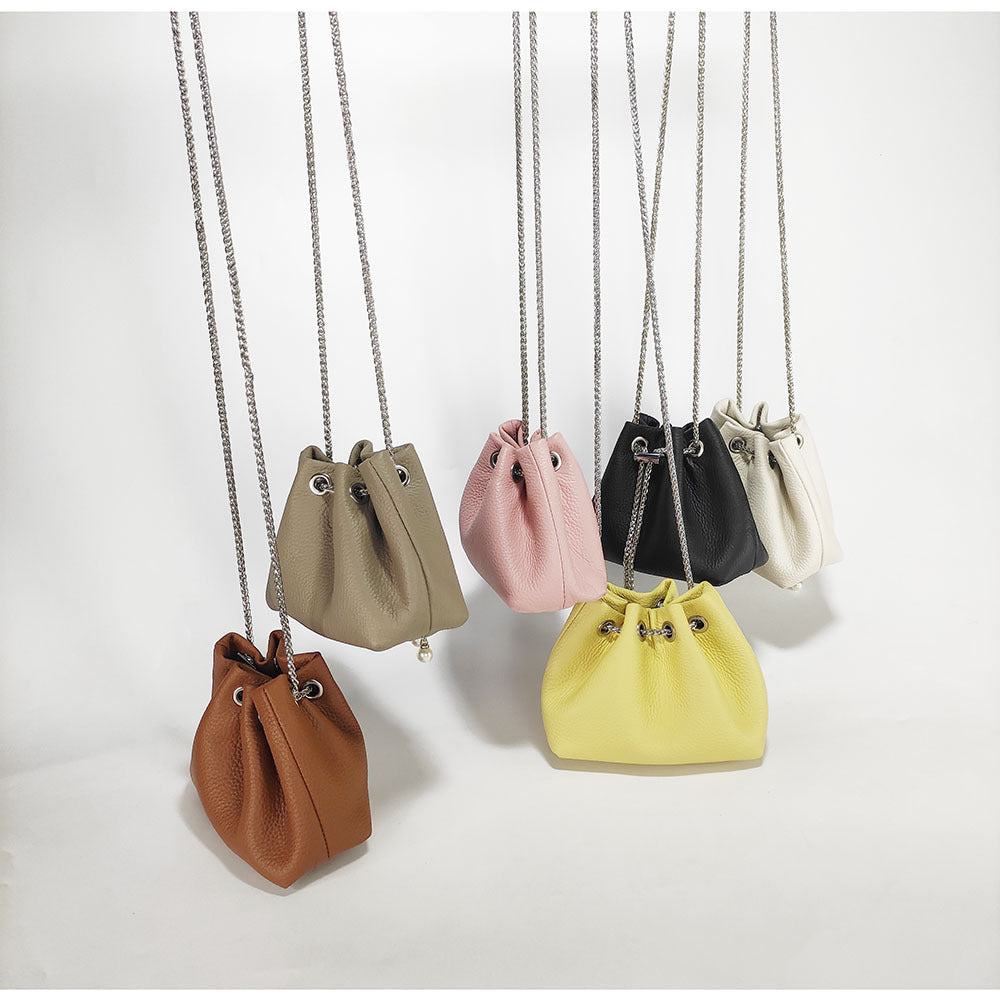 Niche Genuine Leather Bucket Bag for Women2024New Mini Small Bag Top Layer Cowhide Autumn Chain Shoulder Crossbody Bag