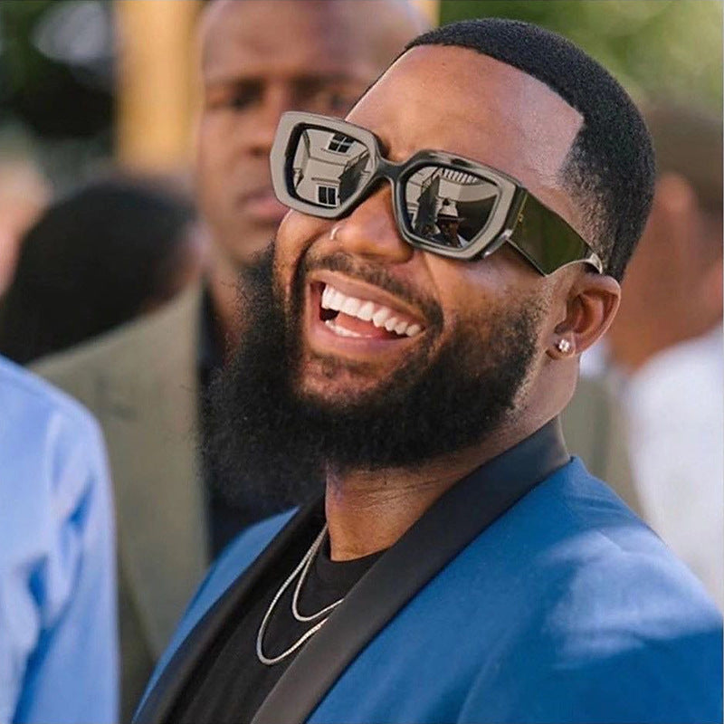 Trendy Square Frame Wide Temple Sunglasses for Women, Internet Celebrity Style Large Frame Sunglasses for Women sunglasses