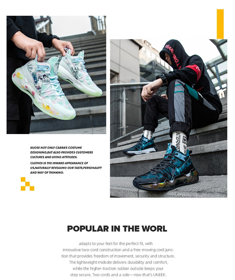 2025New National Era Men's Shoes Fashion Sports Shoes Youth High Elasticity Cushioning Anti-Slip Wear-Resistant Trendy Basketball Shoes