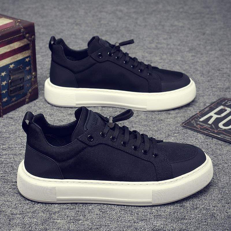 Men's Work Shoes Autumn Breathable Thin Full Black Casual Canvas Sneakers Youth Non-Slip Chef Office Trendy Shoes