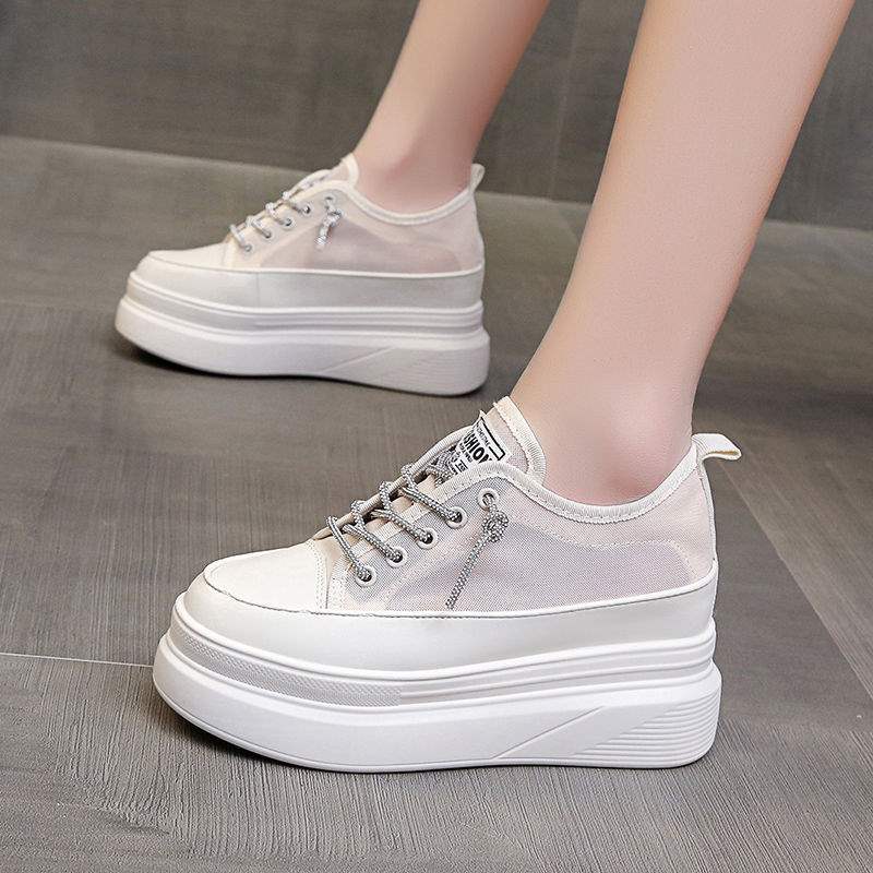 Thick-soled inner height-increasing white sneakers for women with breathable mesh2025Summer New All-Matching8cm Small Size Casual Platform Shoes