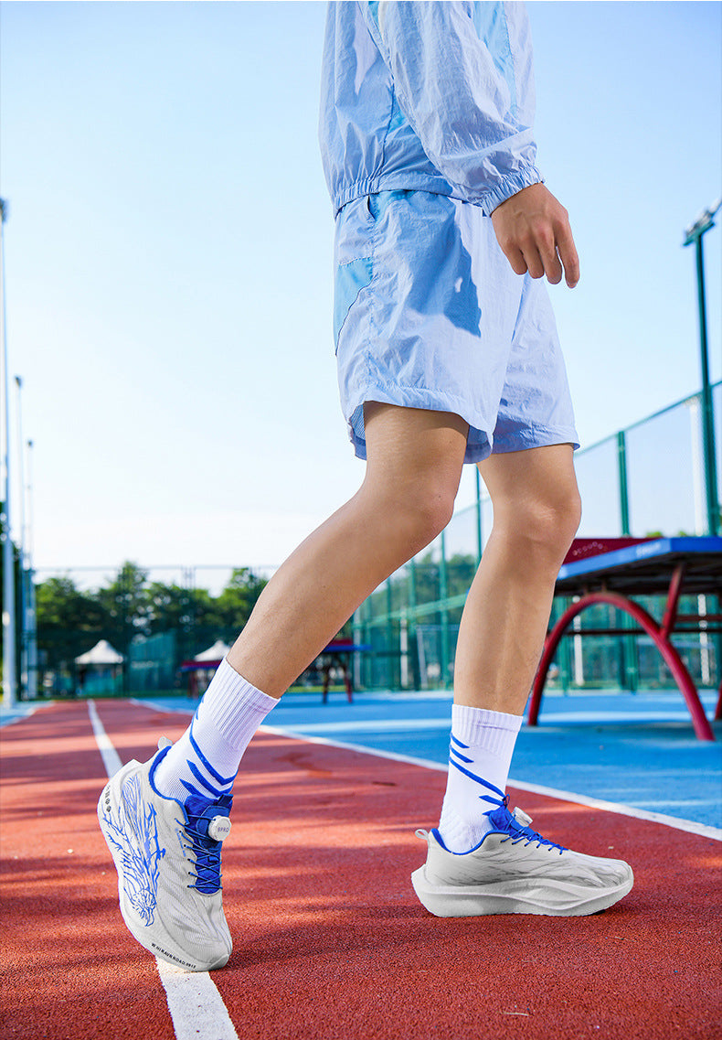 Casual Luminous Double Mesh Thickened Rotating Buckle Sports Shoes Parent-Child Real Carbon Plate Soft Sole Rebound Lightweight Comfortable Running Shoes