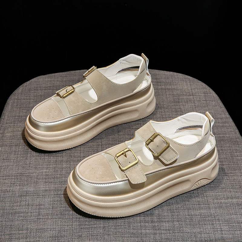 Women's Roman Closed-Toe Sandals2025Summer New Hollow Out Platform Wedge Thick Sole Height Increasing White Shoes Clogs