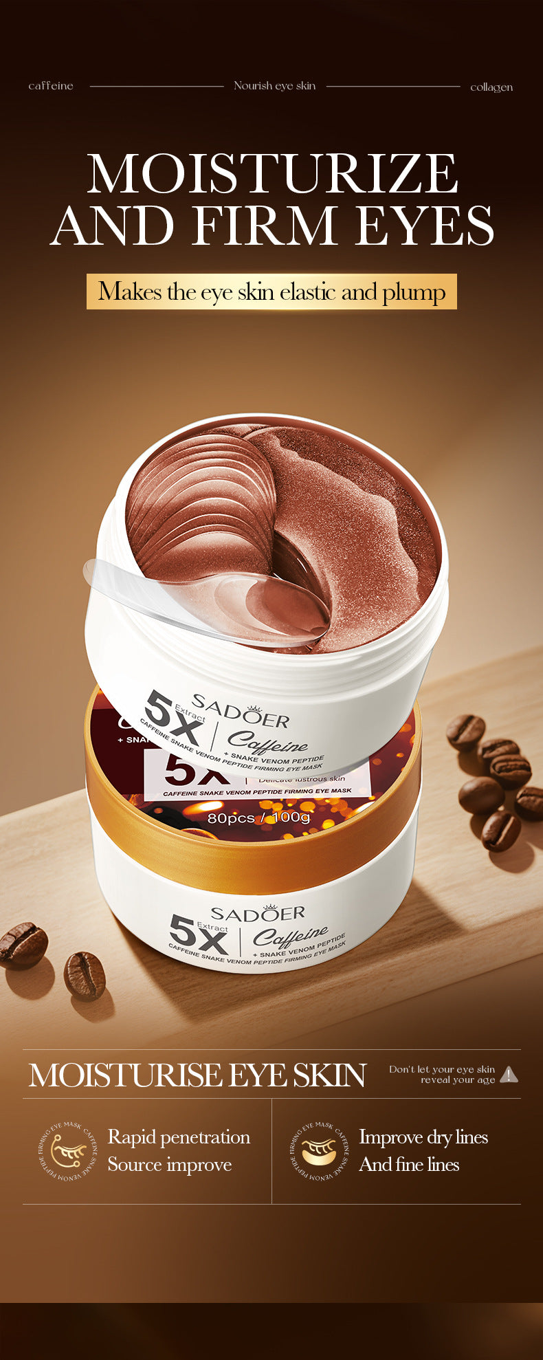 Cross-border Boxed Eye Mask80pcs/100g  Snake Venomoid Peptide Seaweed Condensing Smooth Eye Mask Export Manufacturer Wholesale