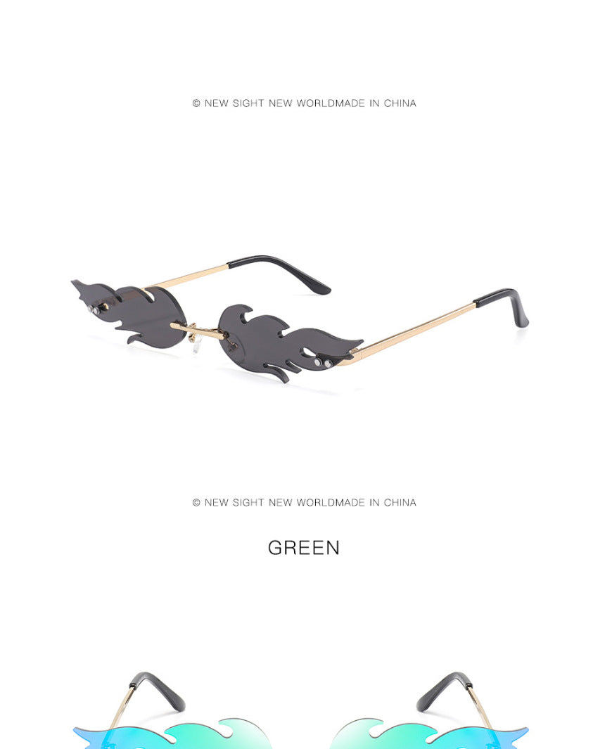 Personalized Flame Sunglasses Women's Fashion Metal Frameless Sunglasses Trendy European and American Christmas Party Quirky Glasses