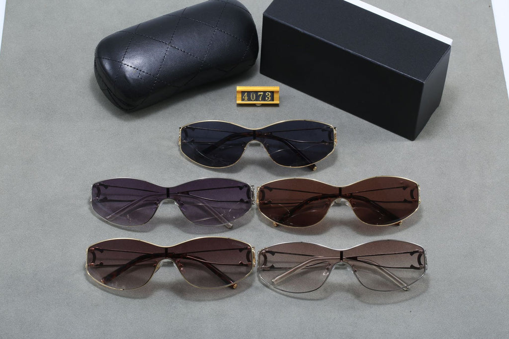 Chanel Style European and American One-Piece y2k Spicy Girl Water silver Sunglasses for Women Trendy High-end Sense Pointed Diamond Retro Hong Kong Style Sunglasses