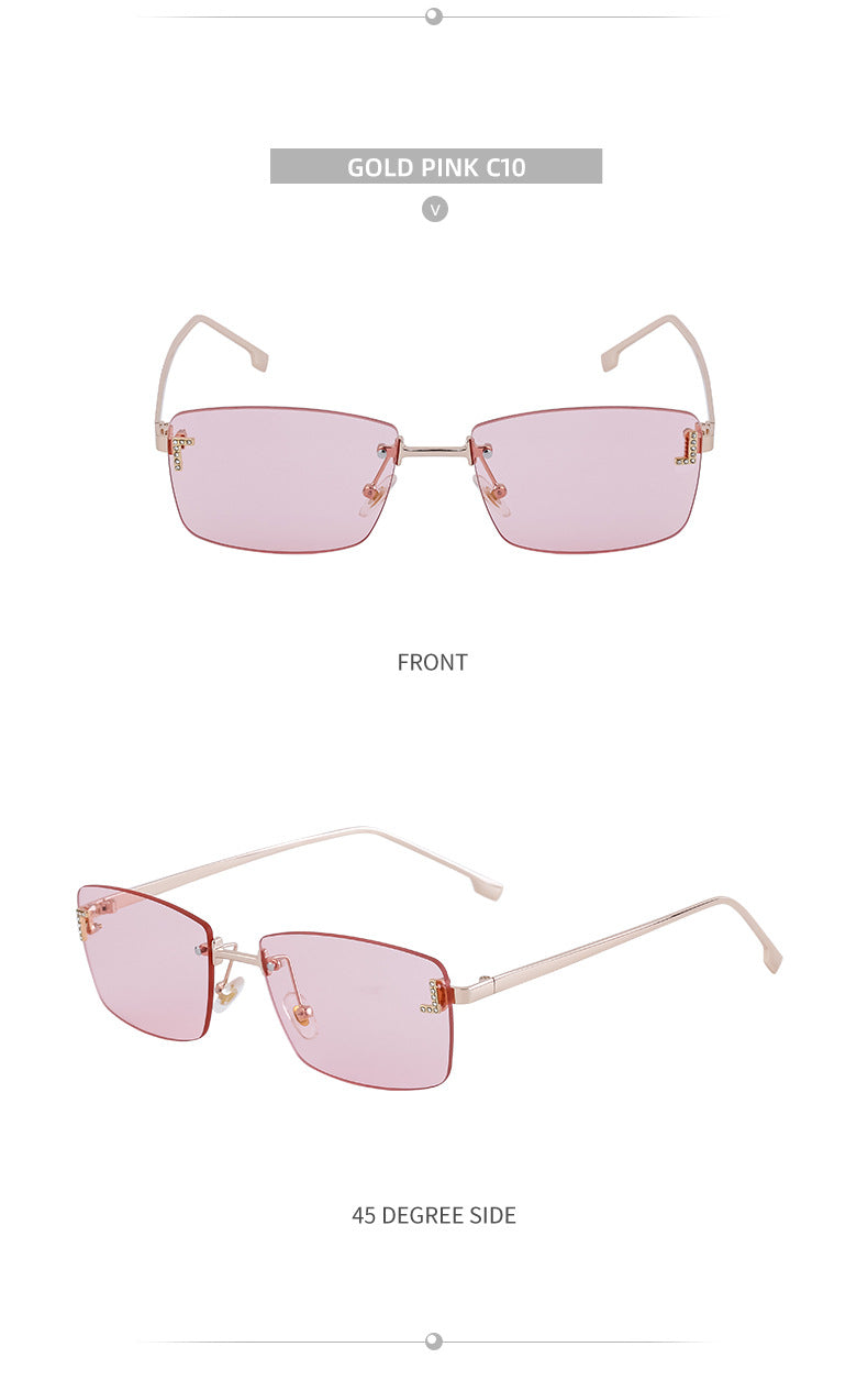 【Customization】European and American Frameless Cut Edge Sunglasses with Rhinestones Square Frame Sunglasses for Women sunglasses