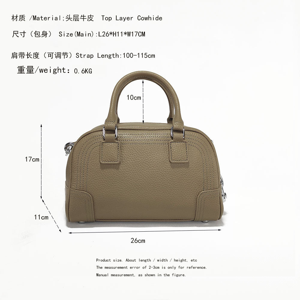 Large Capacity Genuine Leather Bag Top Layer Cowhide Women's Bag Single Shoulder Crossbody Ladies' Bag Handbag Round Bag Fashion Versatile