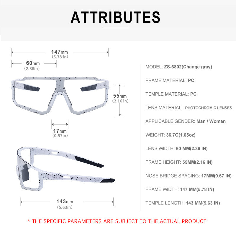 European and American One-piece Photochromic Sunglasses Women Outdoor Cycling Sports Windproof Sunglasses Men Wholesale shades