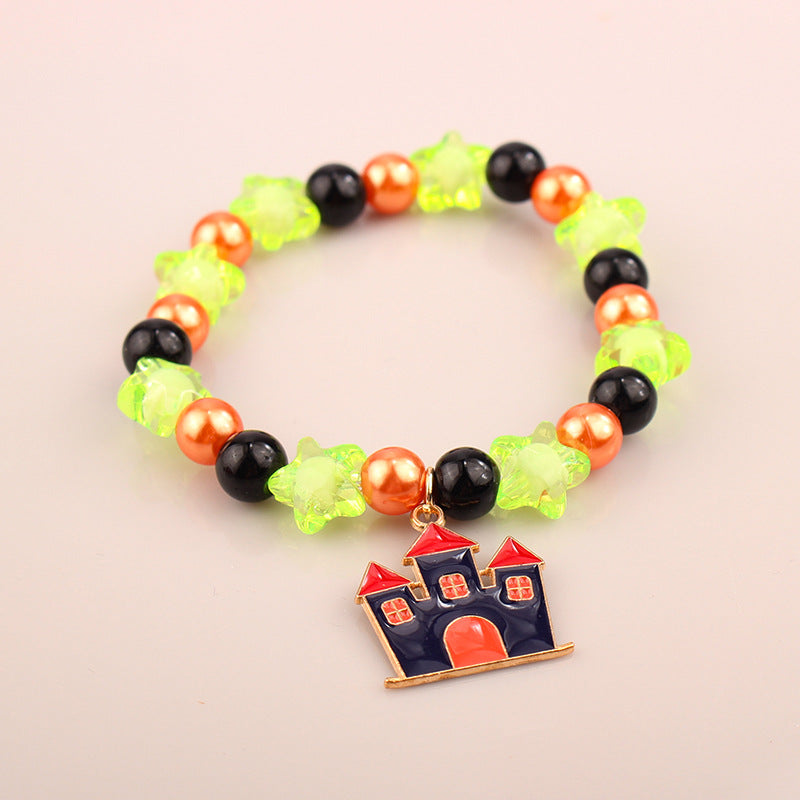 Women's Holiday Bracelet Gift European and American Style Quirky Bracelet Beaded Castle Pendant Halloween Bracelet