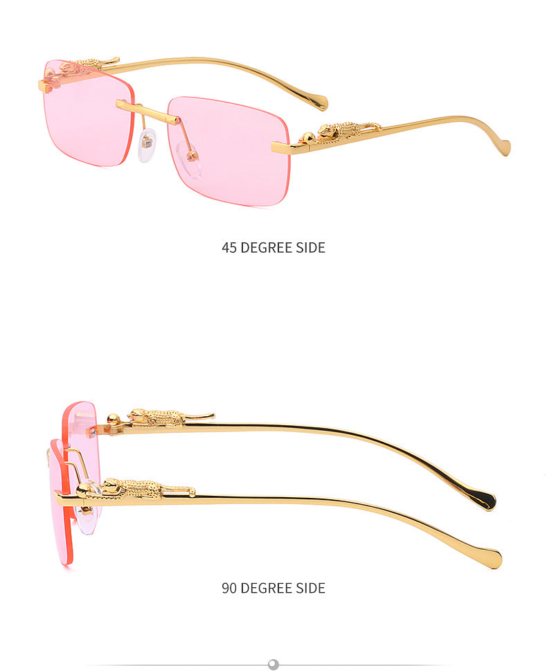 New Fashion Small Frame Square Sunglasses Men's Sunglasses Women's European and American Trendy Rimless Sunglasses Men